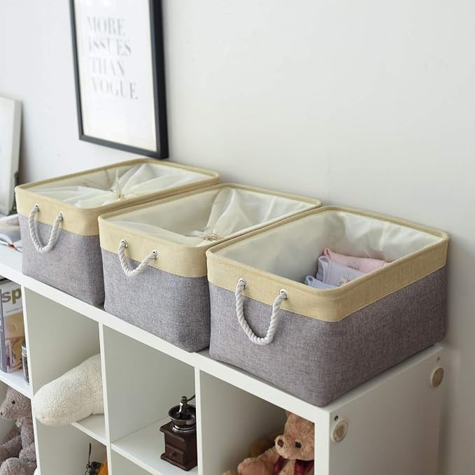 TheWarmHome Storage Baskets for Organizing, Extra Large-3Pack, 17.7L×13.8W×9.8H inch Large Sturdy Storage Bins, Decorative Storage Baskets for Shelves Closet Nursery (Gold&Grey) - Image 4
