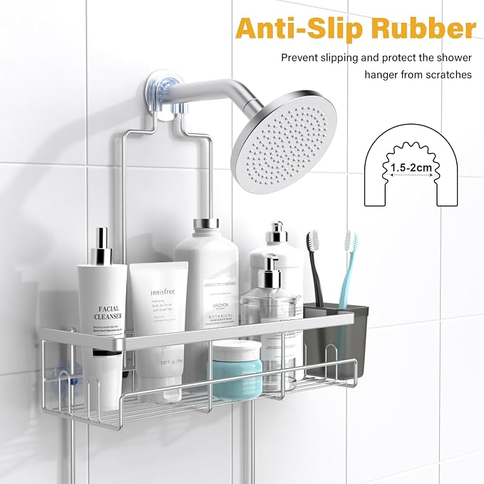 AKTECKE Shower Caddy Hanging Bathroom Organizer: Rustproof Shower Shelf for Inside Shower - No Drilling Shower Racks Over Showerhead - Bath Shelves Rack for Shampoo Soap Chrome - Image 2