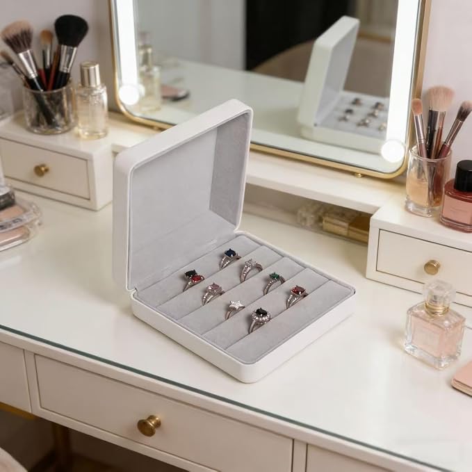 Small Ring Organizer Box, Portable Jewelry Rings Display Collector Case, Jewelry Ring Tray holder Showcase. Modern Rings Storage Boxes Fit for Women, Girl for Travel (White) - Image 6