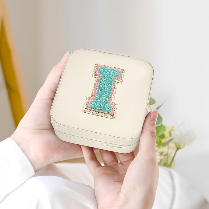 SANDJEST Personalized Jewelry Box, White Travel Jewelry Box with Initial I, Small Monogrammed Jewelry Case Organizer for Girls Women Teen Kids, Mini Travel Essentials Gifts for Birthday Christmas - Image 4