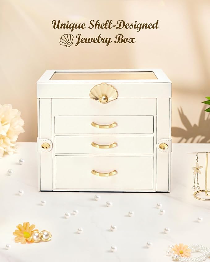 Enthralite Jewelry Box with 3 Drawers : Jewelry Display Organizer for Earrings Necklaces - Gift for Girls Women | White - Image 8