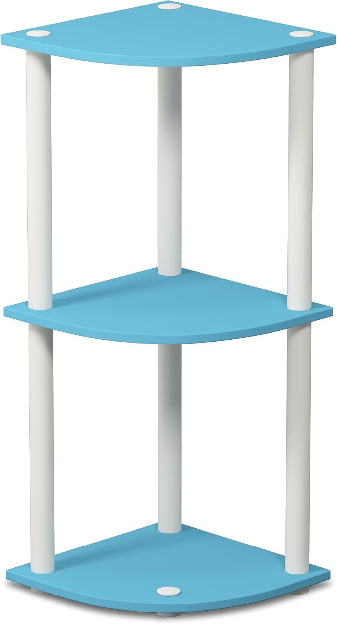 Furinno TURN-N-TUBE Corner Shelf, 3-Tier Corner Bookshelf, Display Storage Shelves with Open Shelves, for Organization and Storage, Living Room, Home Office, Garage, Light Blue - Image 7