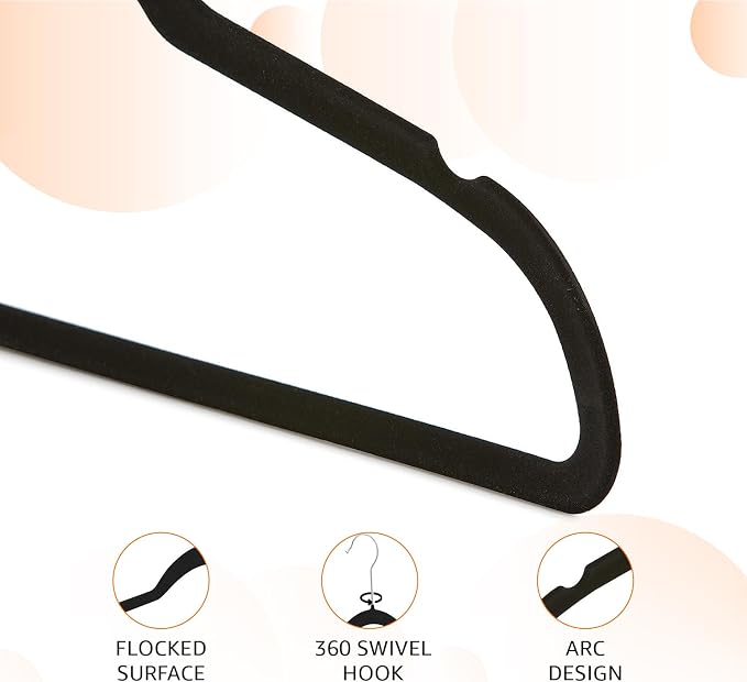 Amazon Basics Slim Velvet Non-Slip Space Saving Suit Clothes Hangers for Closet Organization, Black/Silver, 30-Pack - Image 2