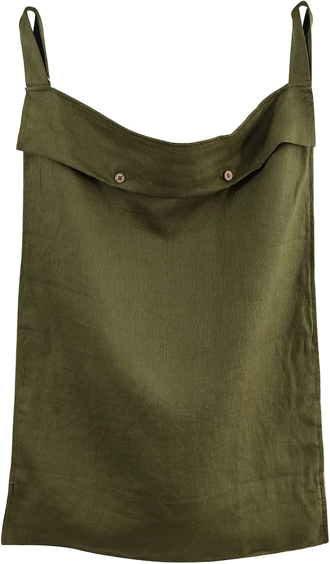 Linen Hanging Laundry Bag, 100% Linen Over The Door Laundry Hamper with Buttons and Zipper, Space Saving Door Hampers for Laundry Dirty Clothes Home Travel, Green by HSOFTIFY