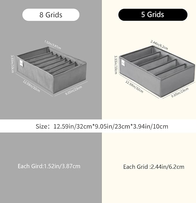 4 Packs T-shirt Drawer Organizers for Clothing,5 Grids Compartment Wardrobe Storage Box, Washable Clothes Organizer for Folded Clothes, T-shirt, Legging, Silk Scarve-Grey - Image 2