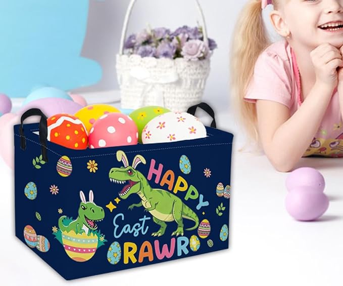 Rectangle Easter Dinosaur Baskets Kids Baskets Cute Storage Bin Organizer Box for Room Decor Gift Basket(Easter dinosaur) - Image 5