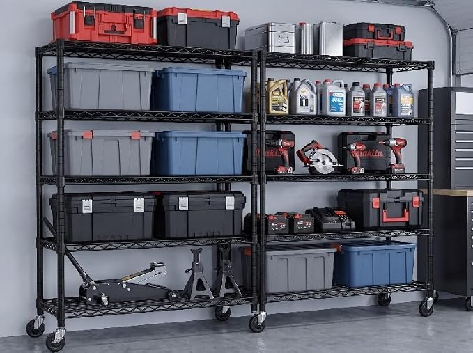 PrimeZone 74''H Wire Shelving 1250lbs 5 Tier Storage Shelves with Wheels NSF Certified Heavy Duty Steel Metal Shelf Adjustable Rolling Rack Kitchen Garage Closet Pantry 4pcs 74''HX36''WX14''D 4pcs - Image 8