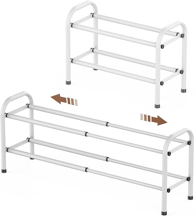 Gonfoam 2-Tier Expandable Shoe Rack,Adjustable Shoe Shelf Storage Organizer Heavy Duty Metal Free Standing Shoe Rack for Entryway Closet Doorway (White) by Gonfoam