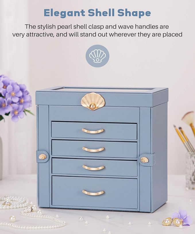 Enthralite Jewelry Box with 4 Drawers: Display Organizer for Earrings Necklaces - Gifts for Girls Women (Grey Blue) - Image 9
