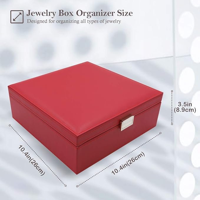 ProCase Jewelry Box for Women, 2 Layers Large Leather Jewelry Organizer Storage Case with Removable Pad for Earrings -Red - Image 5