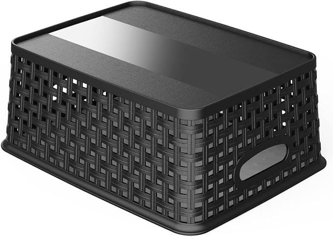 WYT 12-Pack Plastic Small Shelf Storage Weave Baskets for Organizing, Black - Image 3