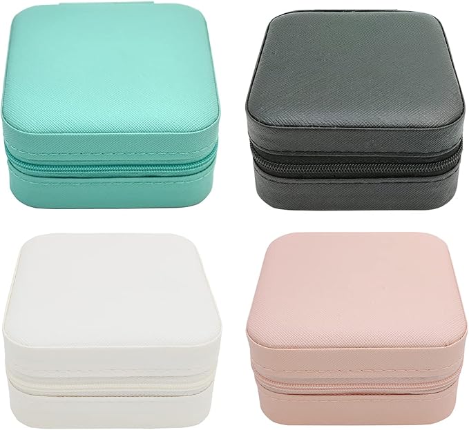 TRODANCE Mini Jewelry Case, Small Travel Jewelry Organizer, Portable Jewelry Box Mini Storage Organizer Display Box For Rings Earrings Necklaces (4Color-4pack) by TRODANCE