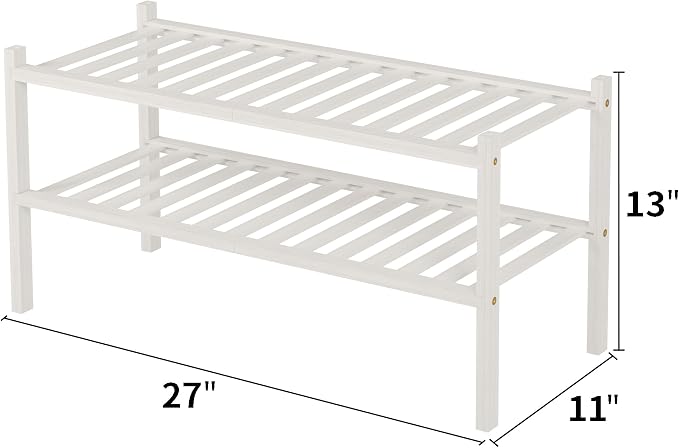 ROMGUAR CRAFT 2 Tier Bamboo Shoe Rack for Closet Free Standing Wood Shoe Shelf for Entryway Small Space Stackable 27"x11"x13" (White) - Image 3