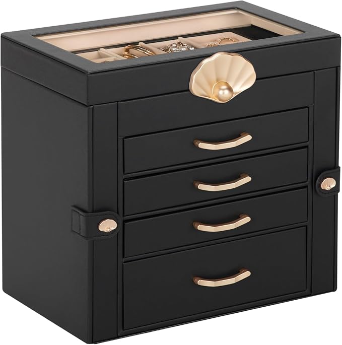 Enthralite Jewelry Box with 4 Drawers: Display Organizer for Earrings Necklaces - Gifts for Girls Women (Black) by Enthralite