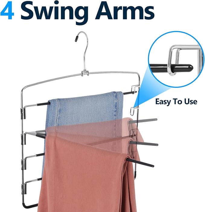 Pants Hangers 3 Pieces,5 Tier Closet Organizers and Storage Clothes Hanger,Hangers Space Saving with Swing Arm,Multiple Metal Hanger Clothes Organization for Pants Trousers Jeans Leggings Slacks - Image 2