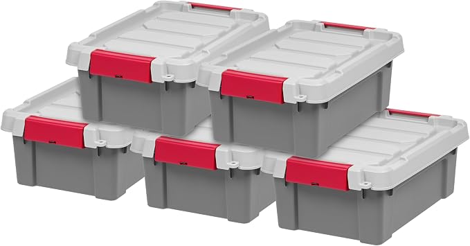 IRIS USA 3 Gallon Lockable Storage Totes with Lids, 5 Pack, Heavy-Duty Durable Stackable Containers, Large Garage Organizing Bins Moving Tubs, Rugged Sturdy Equipment Utility Tool Box, Gray by IRISUSA