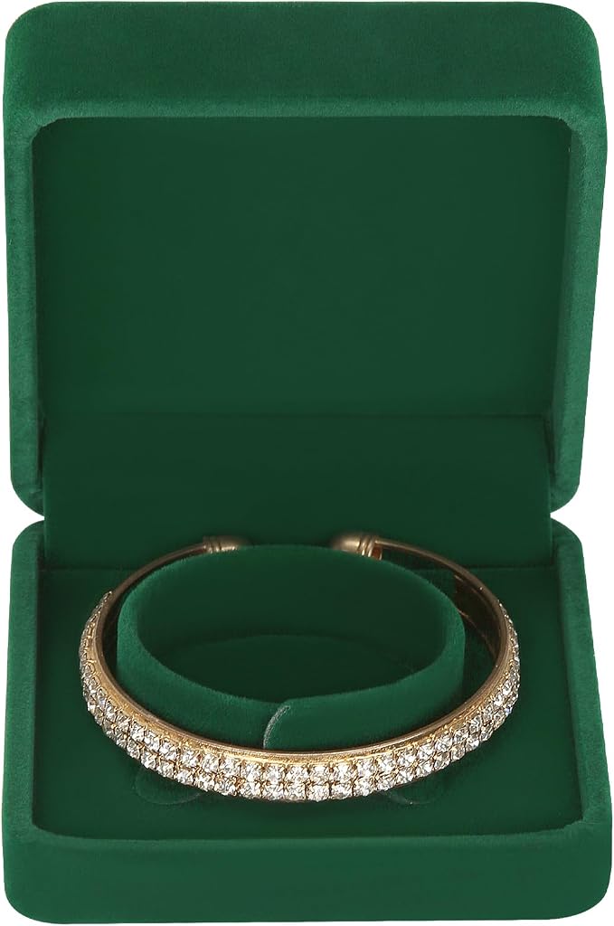 LETURE 4 Pieces Classic Velvet Bracelet Bangle Pendant Necklace Gift Box, Travel Jewelry Box Display Storage Case for Gift, Wedding, Engagement, Proposal, Birthday (4PCS Bracelet-GREEN) - Image 3