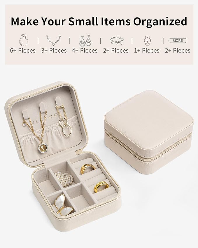 VLANDO Wedding Bridesmaid Gifts - Mothers Day Gifts - Small Jewelry Travel Organizer, Travel Jewelry Case for Ring, Earring, Necklace, Bracelet - Milky White - Image 6