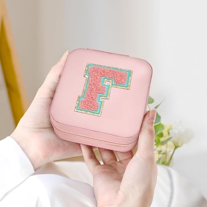 SANDJEST Personalized Jewelry Box, Pink Travel Jewelry Box with Initial F, Small Monogrammed Jewelry Case Organizer for Girls Women Teen Kids, Mini Travel Essentials Gifts for Birthday Christmas - Image 6