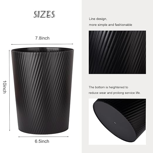 UUJOLY Small Trash Can Wastebasket Garbage Can Container Bins for Bathrooms, Laundry Room, Kitchens, Offices, Kids Rooms, Dorms (Black, 3 Pack) - Image 6