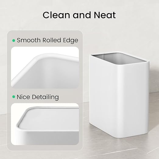 Cesun Small Bathroom Trash Can 2.1 Gallon Wastebasket, Modern Metal Garbage Can Office Waste Basket, White Stainless Steel Trash Bin for Bedroom, Home Office, Toilet, rv, Near Desk, Under Sink. - Image 5