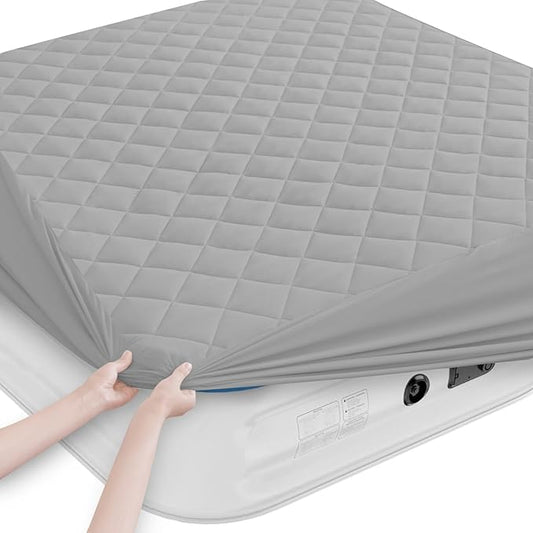 Full Mattress Pad, Soft Quilted Air Mattress Topper Full with Extra Deep Pocket, Breathable and Noiseless Air Mattress Cover Mattress Pad Fits Up to 23 Inch, Grey