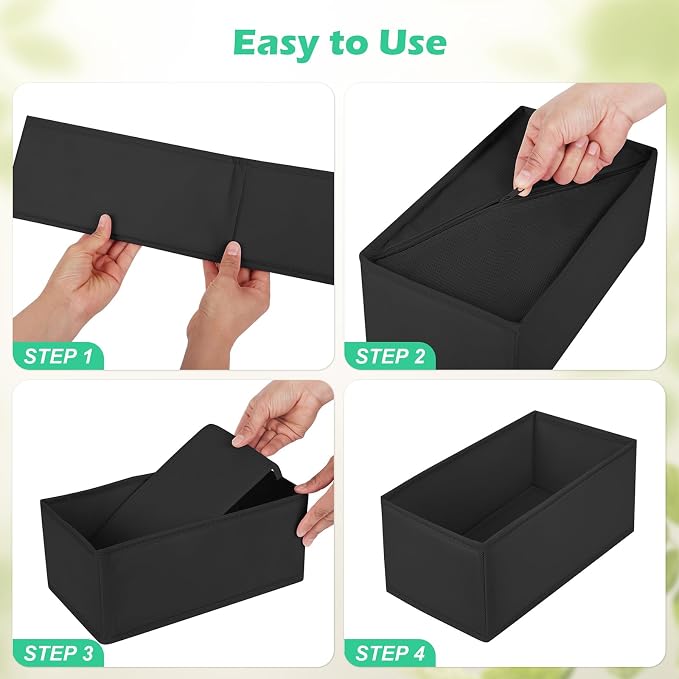 Drawer Clothes Organizer 16-Pack, Black 3 Sizes Underwear Drawer Dividers, Fabric Folding Wardrobe Organizer, Can Store Baby Clothes, Bras, Underwear, Panties, Belts, Socks, Ties, etc. - Image 4