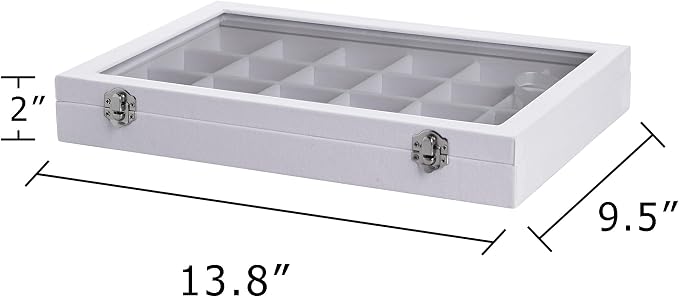 Frebeauty Jewelry Organizer Tray with Clear Lid 24 Grid Velvet Drawer Insert Jewelry Storage box with Transparent Glass lid Jewelry Display Case with Lock Gifts for Girls Women (White, 24 Grid) - Image 2