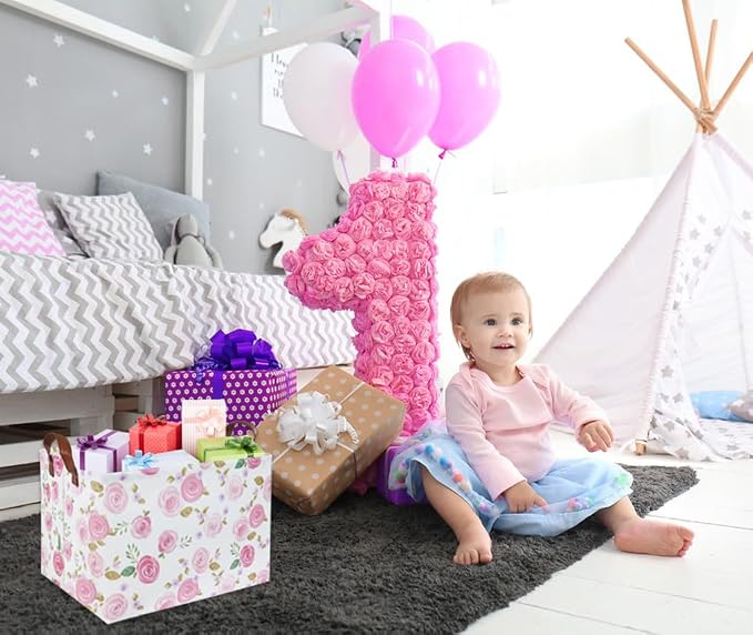 Rose Pink Baby Basket Nursery Baskets Girl Baby Storage Bins Rectangular Cute Kids Toy Storage Bin Organizer Book Shelf Basket Rose Room Decor(Pink Rose) - Image 4