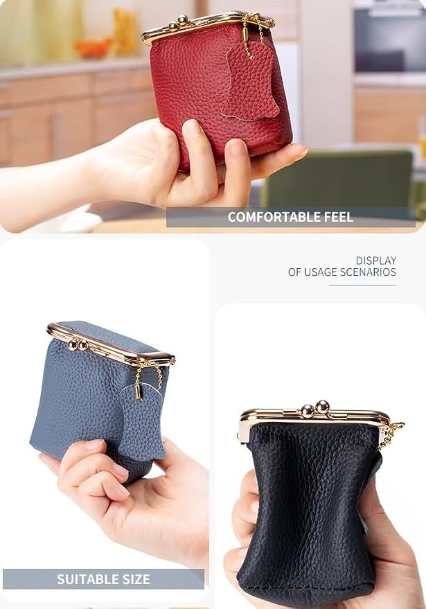Genuine Leather Mini Jewelry Box & Vintage Wallet for Women - Compact Travel Coin Purse, Lipstick Storage Organizer, Retro Leather Clutch Case (Red) - Image 4