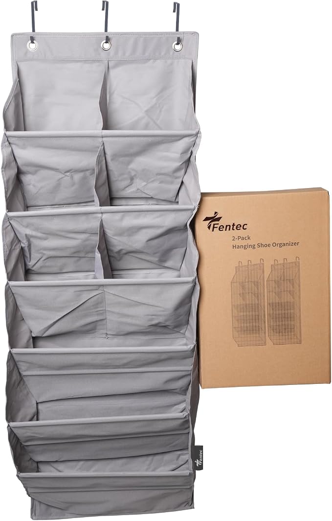 FENTEC 2 Pack Over the Door Shoe Organizer, Hanging Shoe Organizer, 6-Tier Large Deep Pockets Door Shoe Rack with 3 Hooks Shoe Organizer for Shoes, Sneakers, and Home Accessories, Grey - Image 9