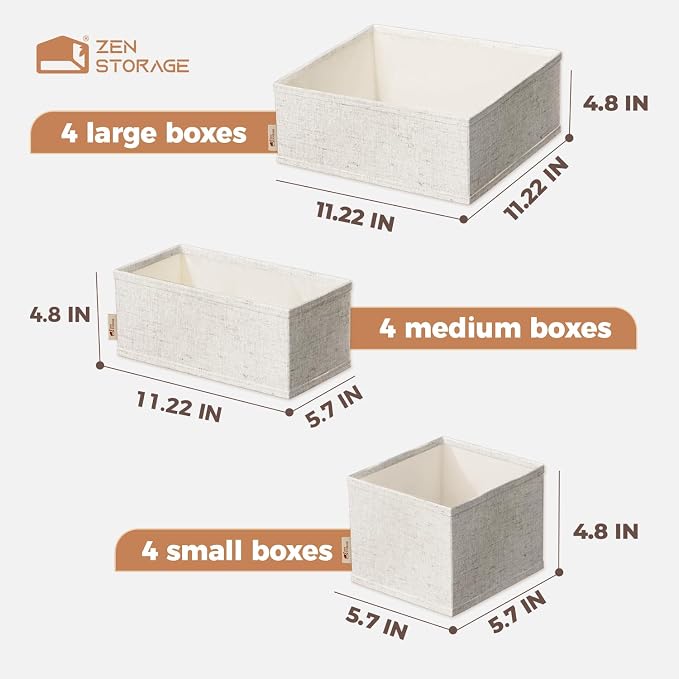 Cotton Linen Drawer Organizer for Baby Clothes, 12Pack Multi-Size Nursery Dresser Dividers for Clothes, Premium Foldable Storage Bins for Bedroom, Closet and Diaper Table, Beige - Image 7