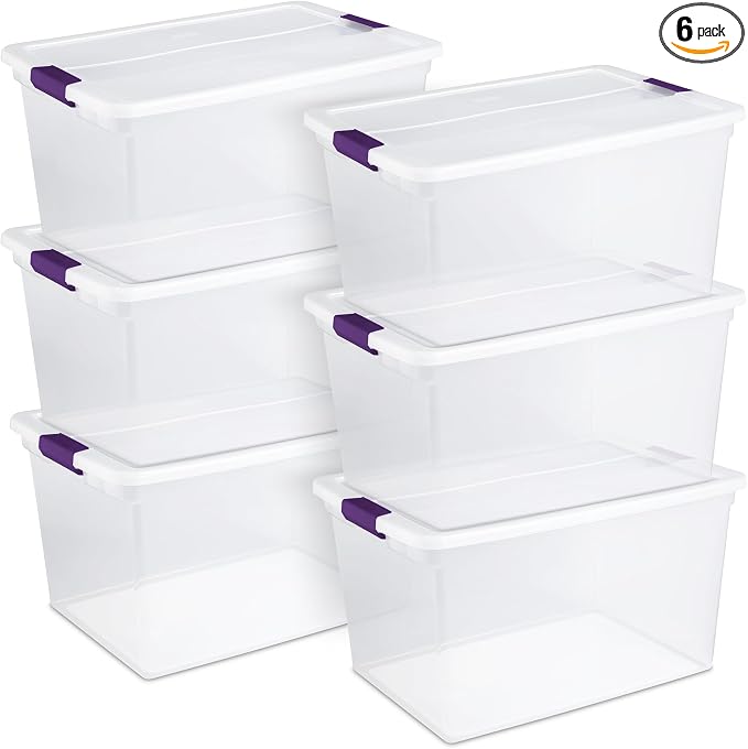 Sterilite 6 Pack 66 Quart ClearView Latch Box, Stackable Organizer Bins with Latching Lids - Clear Plastic Organization Containers for Closet, Bedroom, Shelving Units and Everyday Home Storage by Sterilite