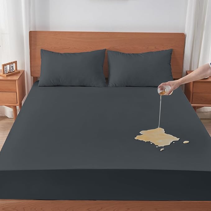 Queen Mattress Protector Waterproof Mattress Cover with 18" Deep Pocket Bed Cover, Fitted Sheet Style Noiseless Breathable Machine Washable, Dark Gray (60'' X 80'')
