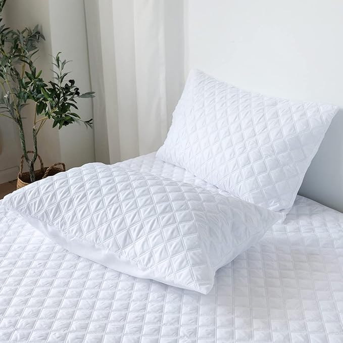 jejeloiu White Quilted Mattress Pad, 100% Waterproof Breathable Full Bedding Fitted Sheet Mattress Protector 14" Deep Pocket Cotton Snow Down Alternative Filling Mattress Cover (Full,White)