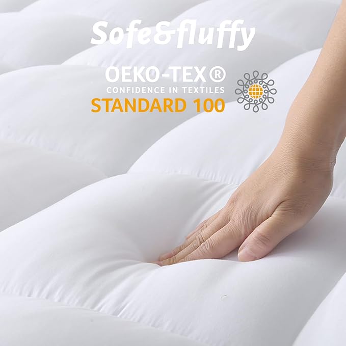Thick Mattress Topper King with Deep Pocket, Extra Pillow Top Mattress Pad, Breathable & Cooling Mattress Cover, Fits 8-21 Inch, Soft Support for Back Pain Relief, Mattress Protector (King, White)