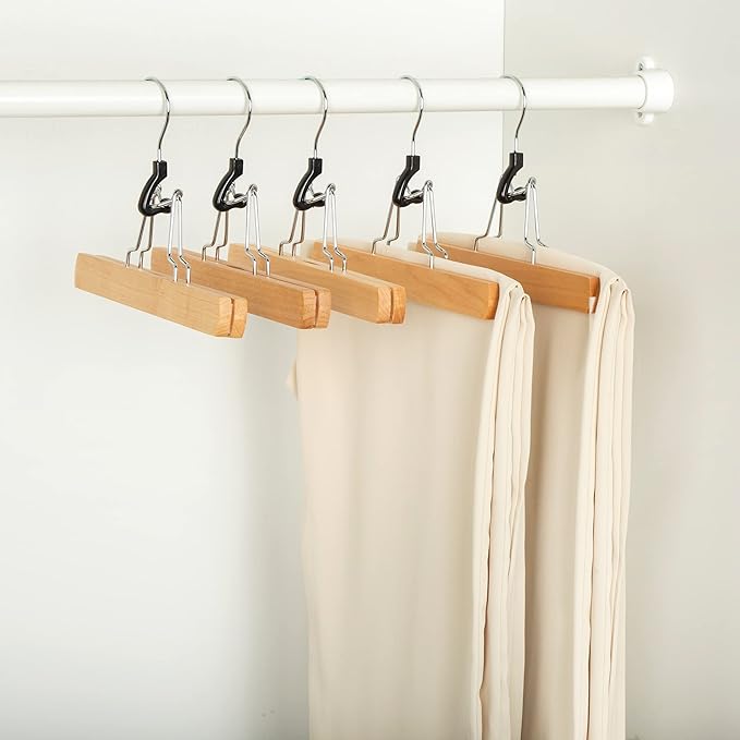 Amazon Basics Wooden Pants Hangers Closet Organizer,Natural,(Pack of 120) - Image 5