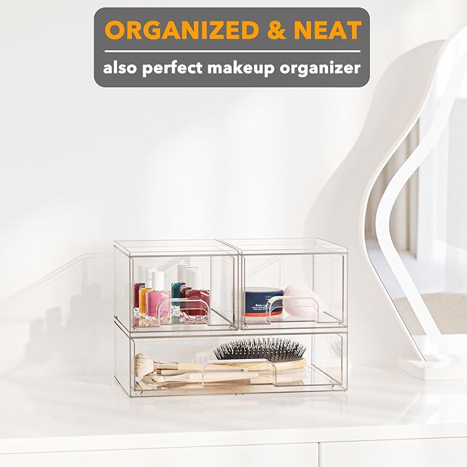 SpaceAid Bottle Storage Organizer Baby - Acrylic Bottles Station Organizer Container, Stackable Clear Drawers for Countertop, Vanity, Bathroom, Cabinet, Pantry Organization, 3 Pack, 2S1L, 7.8"H - Image 4