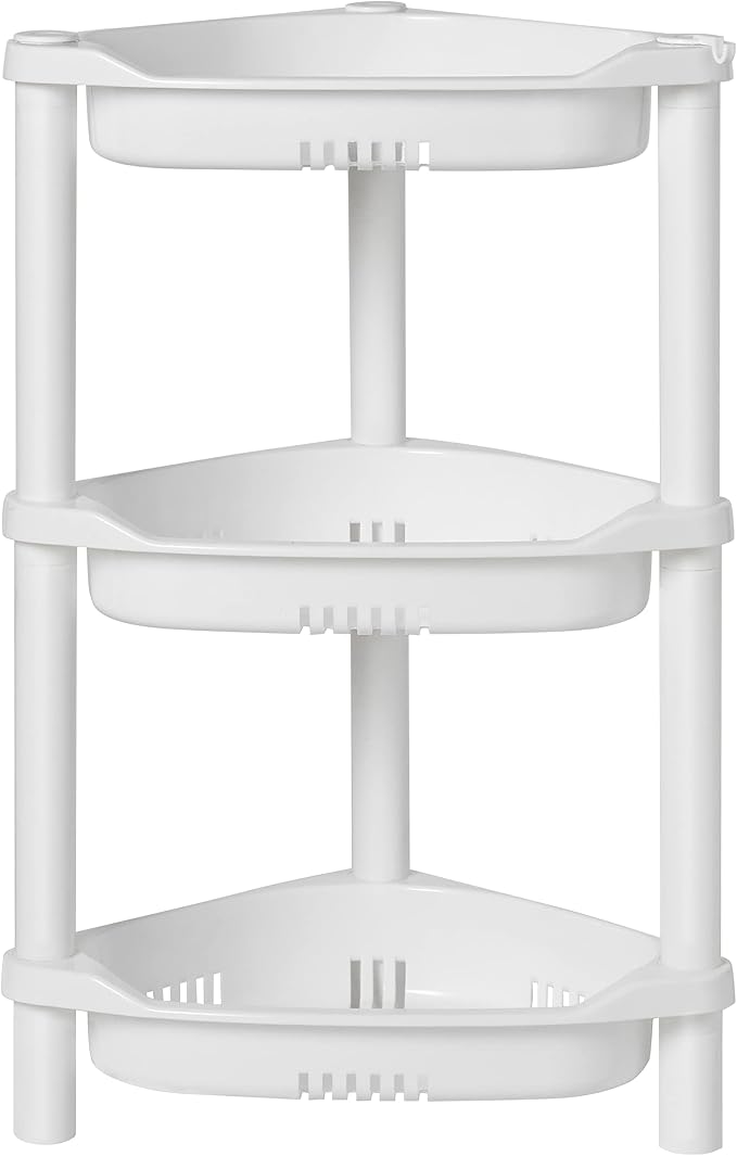 ELYKEN 3 Tier Shower Caddy Organizer Shelf Corner, 14.4 x 11.2 x 22.4 Inches, Rustproof, Plastic Shower Rack Stands for Inside Bathroom, Bathtub, White by ELYKEN