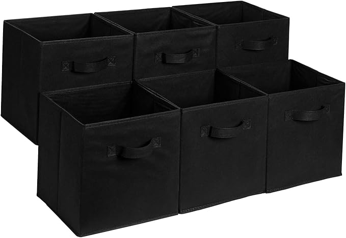 Amazon Basics Collapsible Fabric Storage Cube Bins Organizer with Handles, Organization Containers, Multifunctional, 13" x 13" x 13", Black, 6-Pack by AmazonBasics