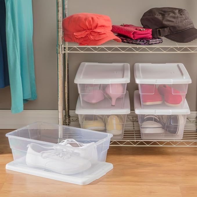 Sterilite 6 Quart Clear Storage Bins with Lids, 18-Pack Plastic Storage Containers, Clear Stackable Storage Bins Box for Closet, Garage, Classroom, Home Organization and Storage, Cloth Included - Image 2
