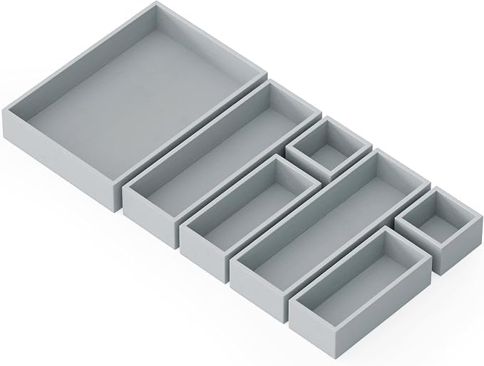 SpaceAid 7-Piece Bamboo Drawer Organizer Storage Boxes Set, Wood Tray Junk Drawer Organizers Multi-Use Divider Bins for Kitchen, Bathroom, Office Desk and Makeup Organization (7 Pack, Gray) by SpaceAid