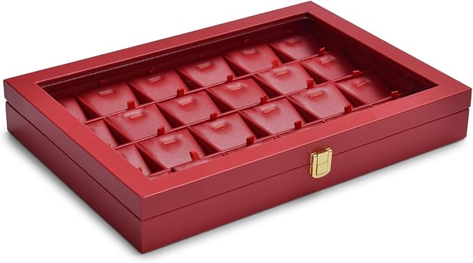 Oirlv Luxury Leather Necklace Tray with 24 Grid Removable Jewelry Cards Jewelry Organizer Box with Transparent Acrylic Lid Necklace Pendant Display Case - Image 3