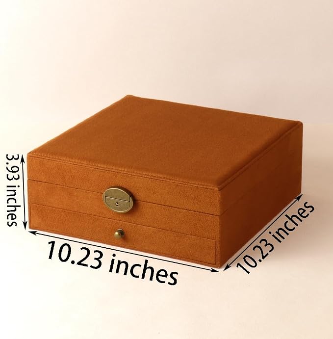 Women Jewelry Box Lockable 3 Layers Large Jewelry Organizer Storage Case for Earrings Necklaces Rings Bracelets,Green Display Jewel Holder (Caramel) - Image 4