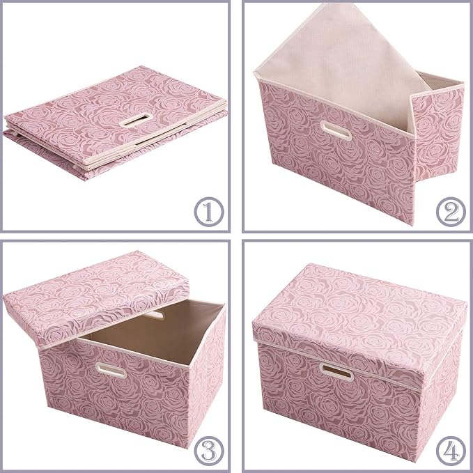 PRANDOM Large Foldable Storage Boxes with Lids [5-Pack] Fabric Decorative Storage Bin Cubes Organizer Containers Baskets with Cover Handles for Bedroom Closet Nursery Pink 17.7x11.8x11.8 Inch - Image 5