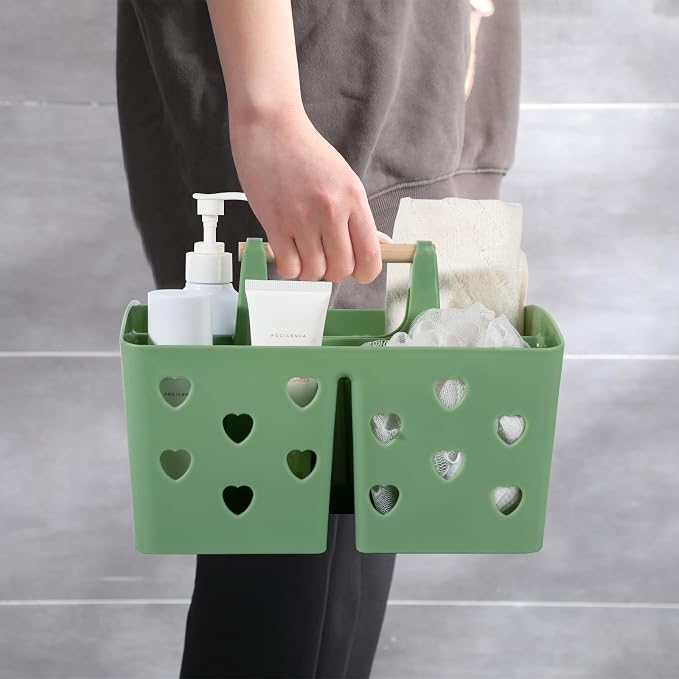 Anyoifax Portable Shower Caddy Plastic Shower Basket Organizer Divided Bathroom Caddy Storage Cleanning Caddy Tote with Handle for College, Dorm Room, Kitchen, Green - Image 5