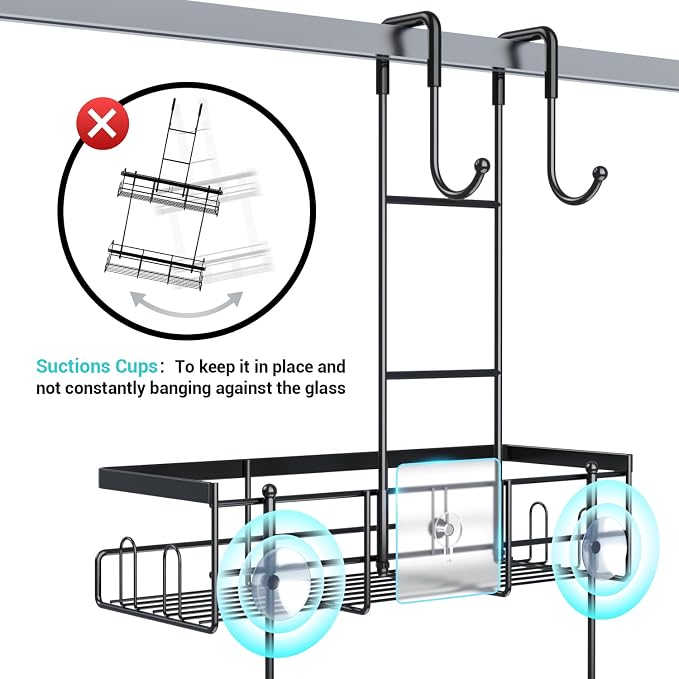 Aitatty Over the Door Shower Caddy Hanging: Black Rustproof Shower Organizer over the Door - No Drilling Bathroom Rack for Inside - Image 3