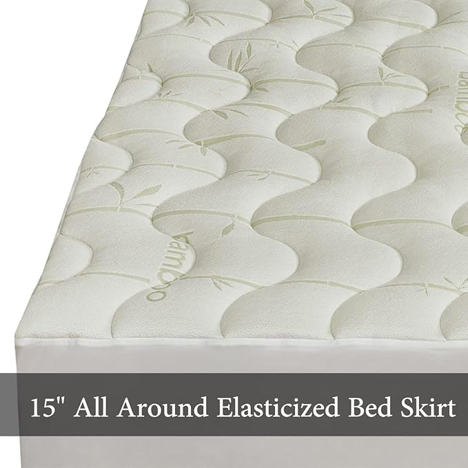 Waterproof Jacquard and Viscose derived from Bamboo, Blend Fitted Topper, Twin XL Mattress Pad by Royal Hotel