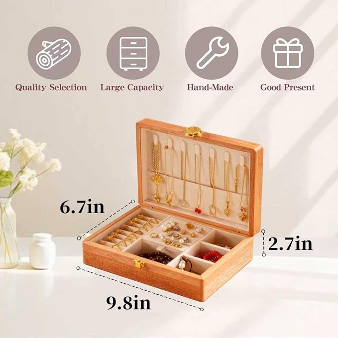 Travel Jewelry Case Small Wood Jewelry Organizer Jewelry Box for Women (Pine Wood Print A) - Image 2