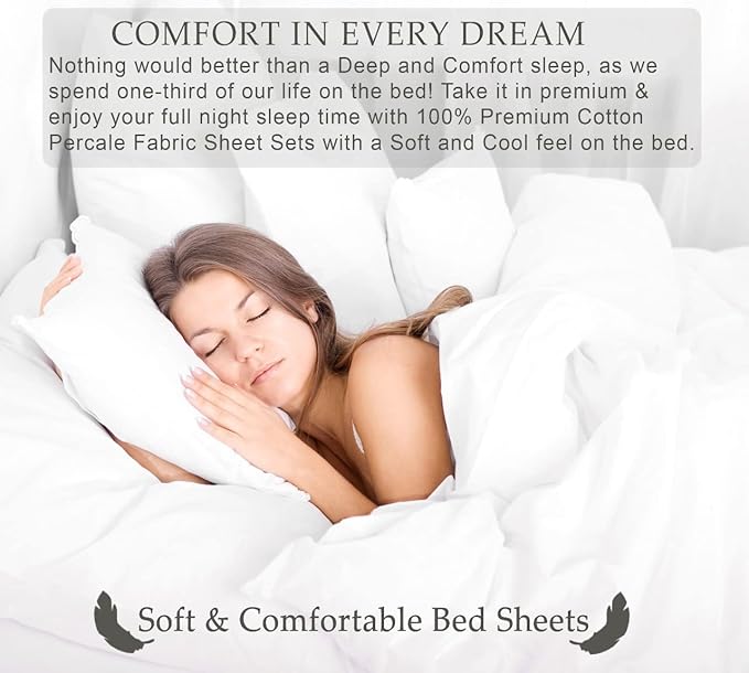 RUVANTI 100% Cotton Sheets – Full Size Percale Bedding, Cooling & Breathable Floral Design, Durable with a Crisp, Soft & Comfortable Feel, 16" Deep Pocket, 4-Piece Set, Monotones